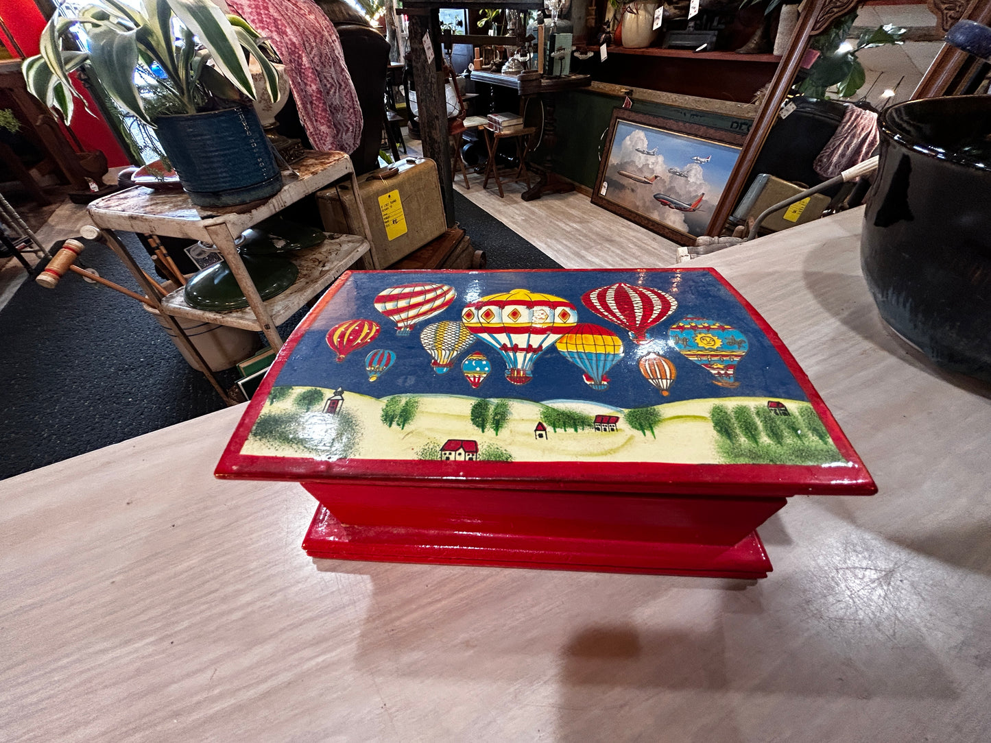 Wooden Hot Air Balloon Jewelry Box- Full of Button Covers