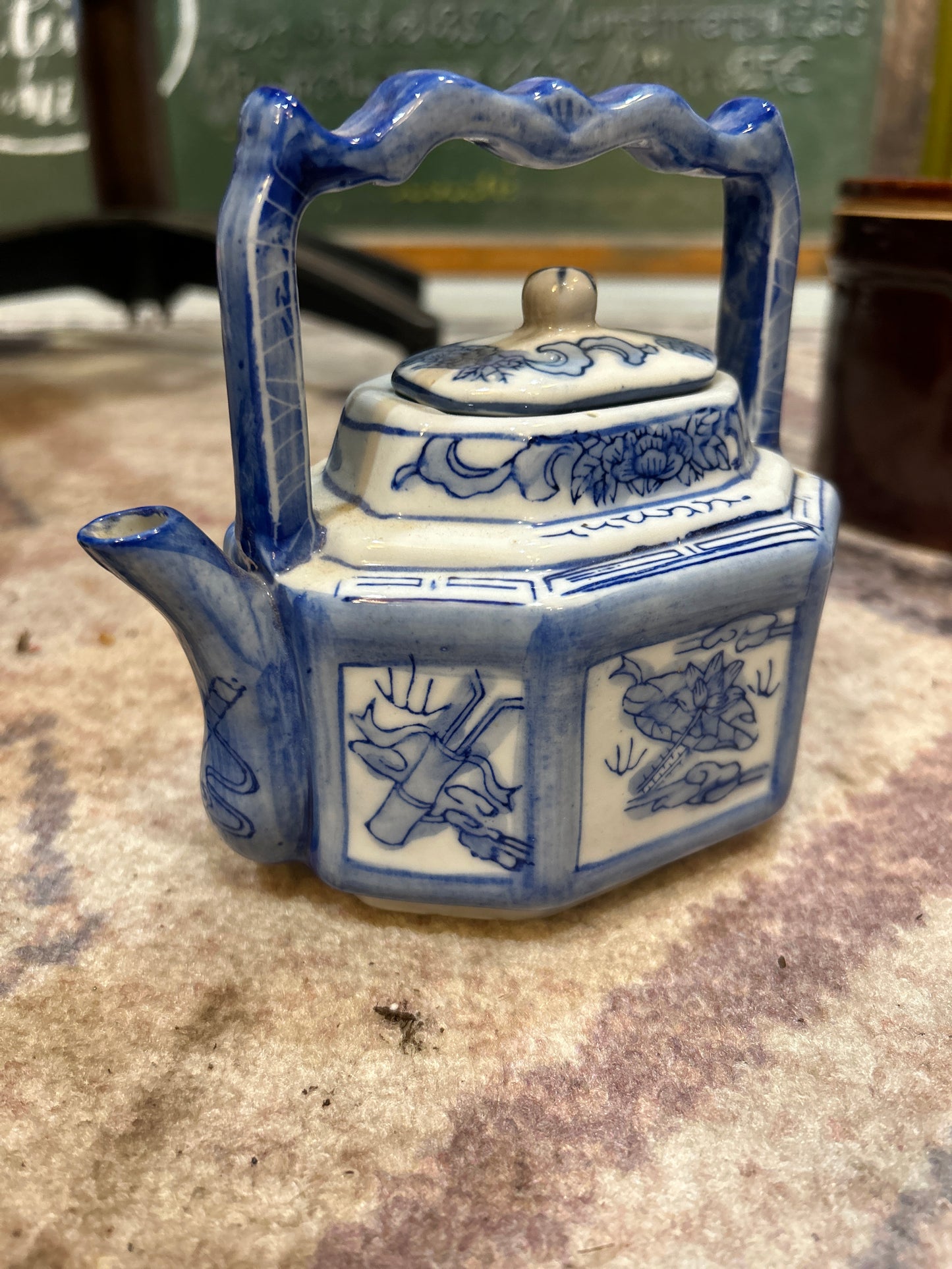 Vintage Blue and White Porcelain Teapot