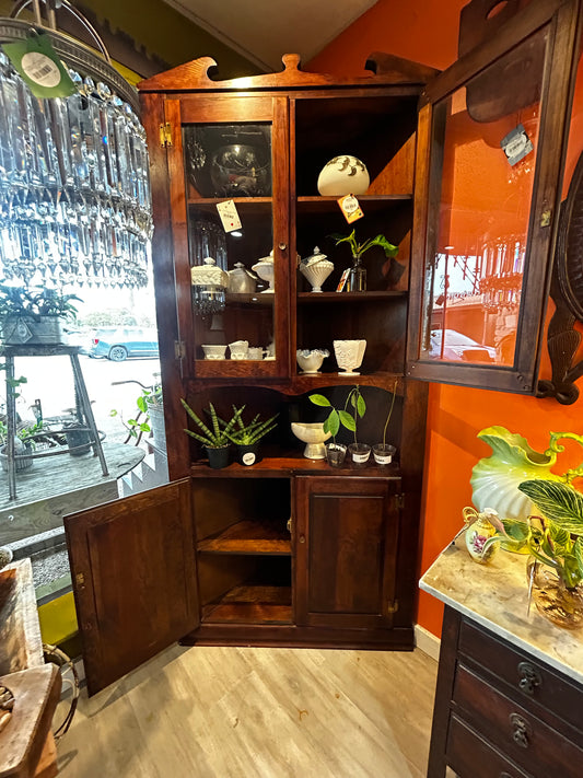 Stained Wood Corner Cabinet