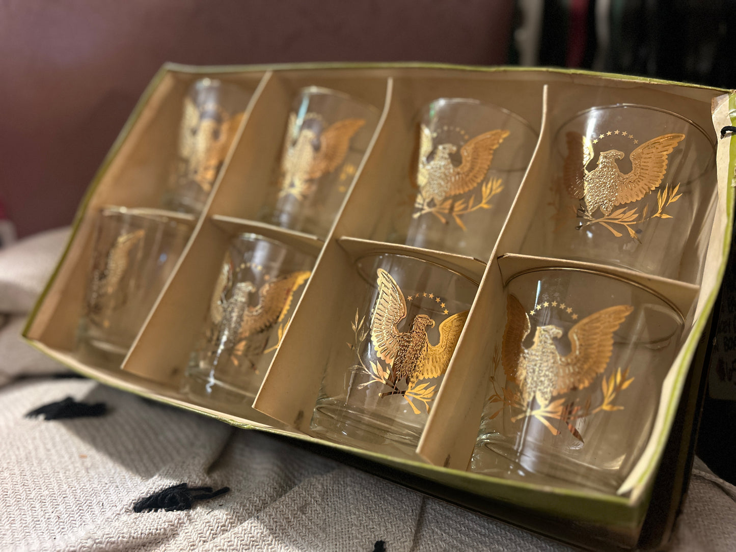 8 Anchor Hocking Golden Eagle Glasses