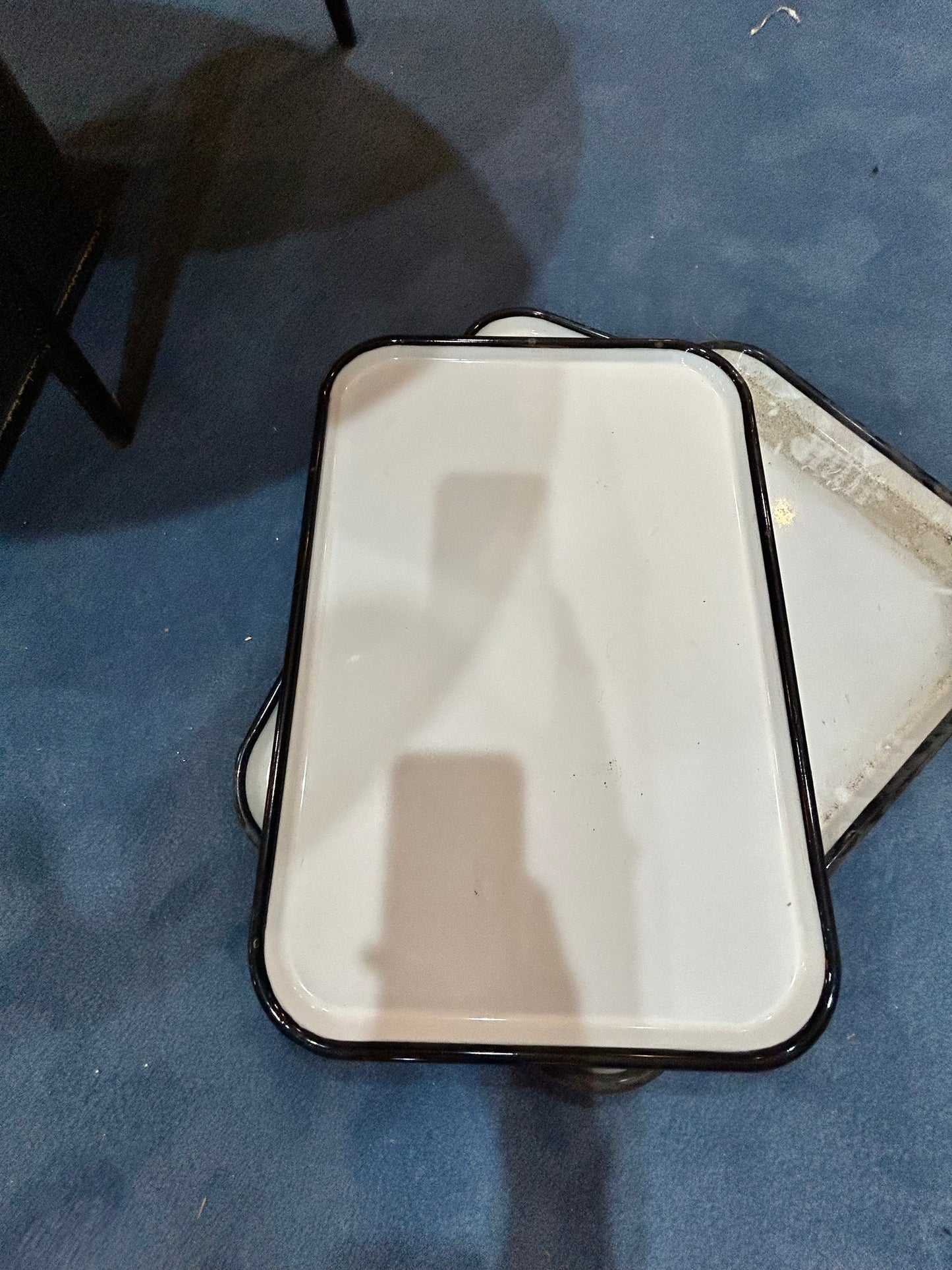 Vintage Black and White Porcelain Enamel Trays