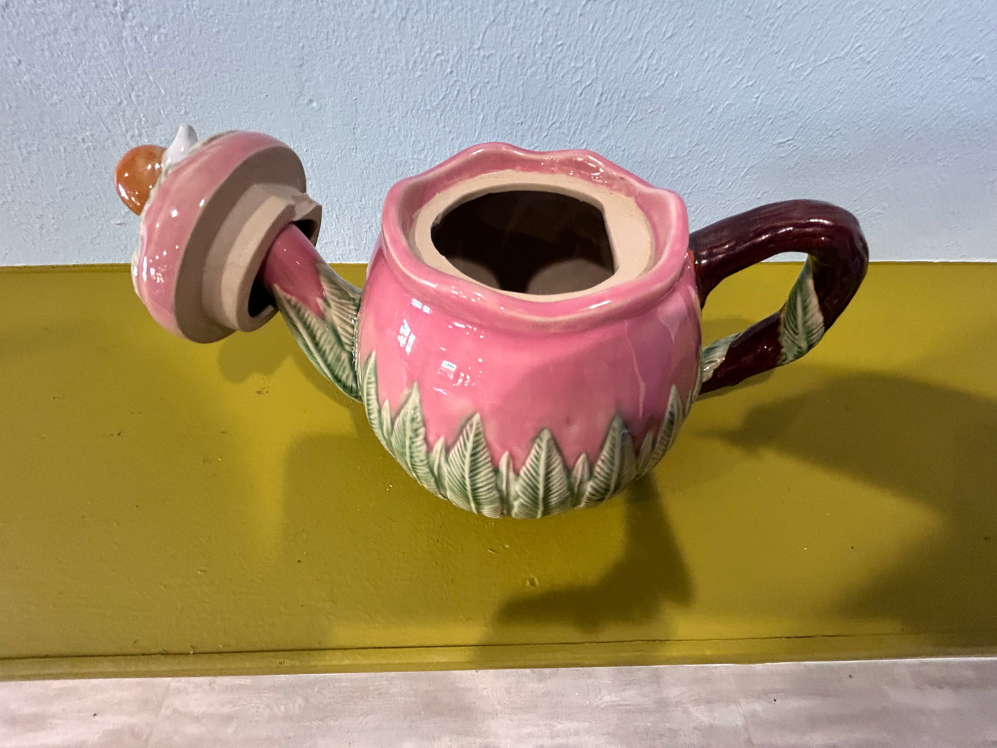 Vintage Majolica Ceramic Teapot- Snail Lid Stamped/Signed by Artist