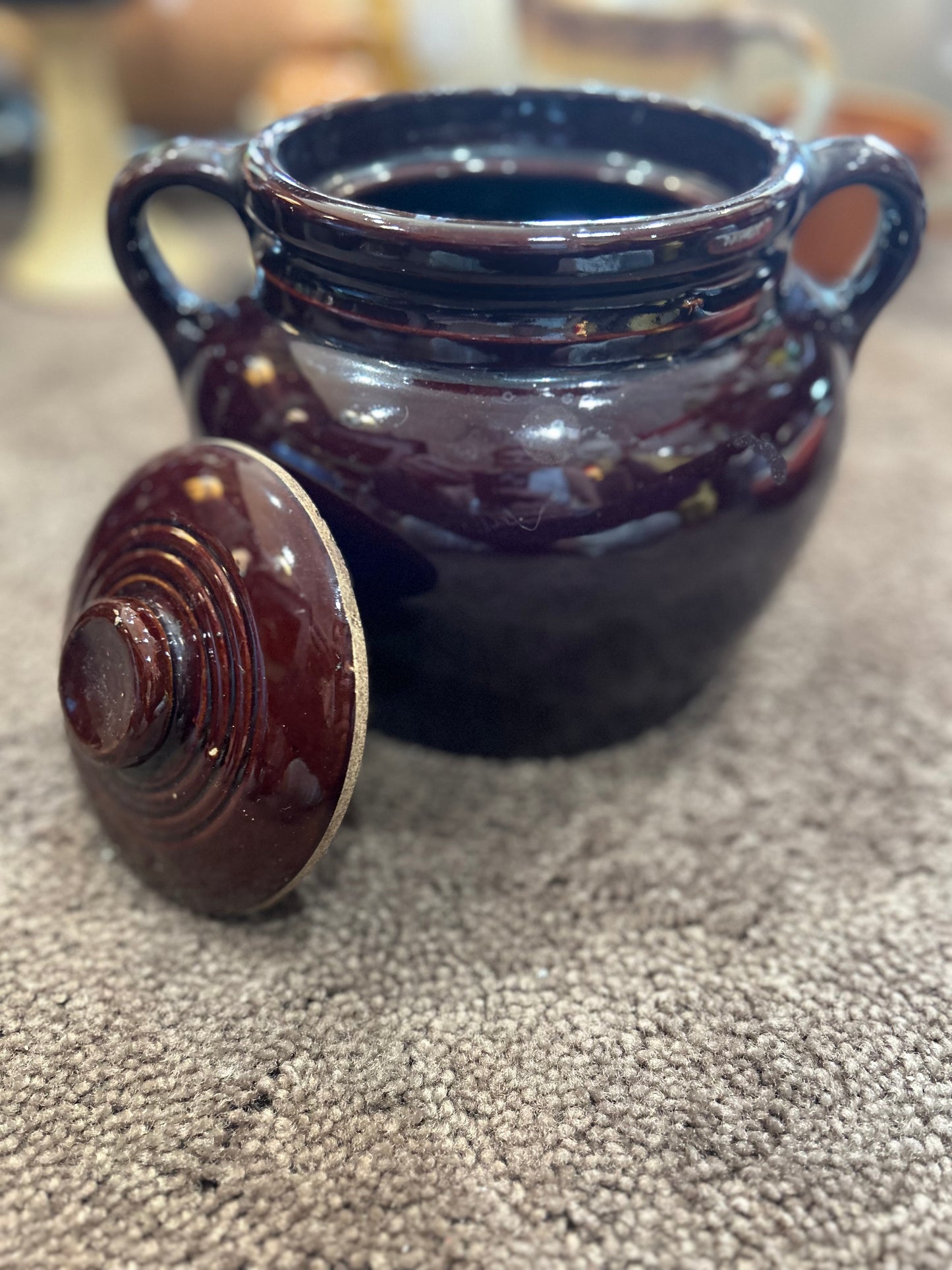 Vintage Stoneware Bean Pot- With Lid