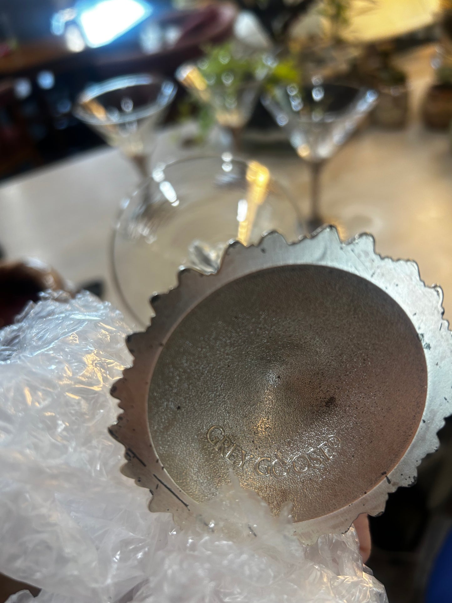 Grey Goose Martini Glasses- Pewter Stems- Set of 4