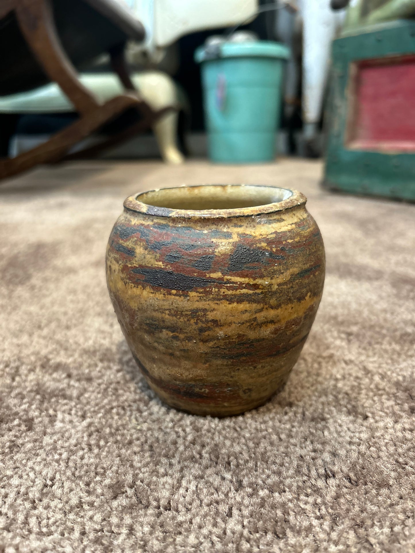 Small Raw Layered Hand Thrown Stoneware Vase- Signed JS
