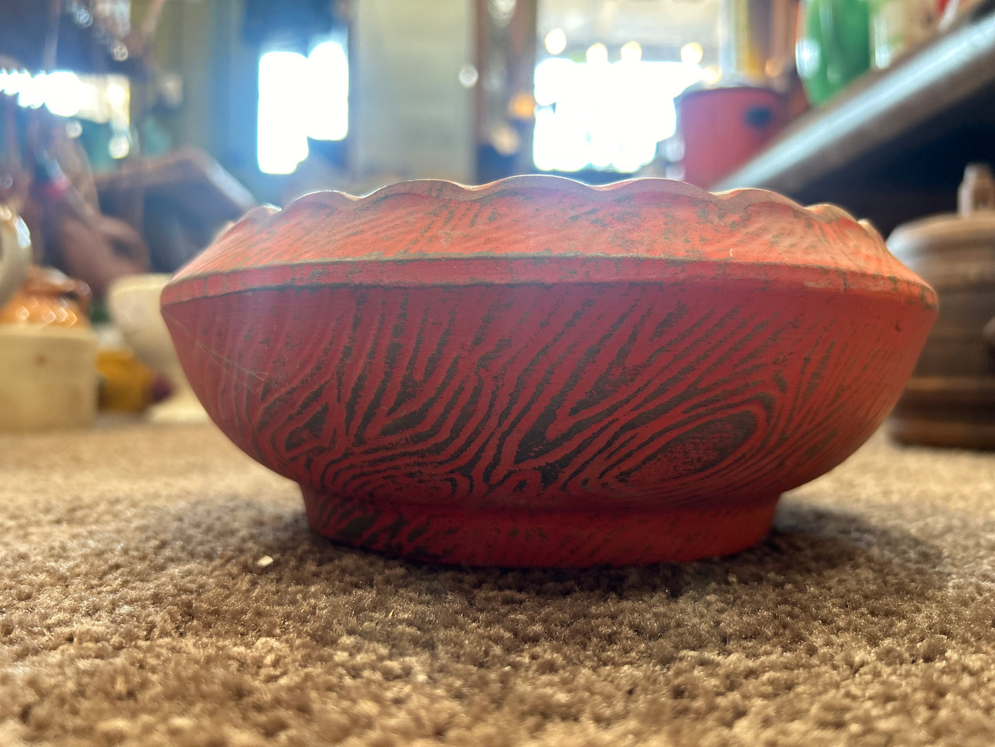 McCoy Orange Wood Print Pottery Planter