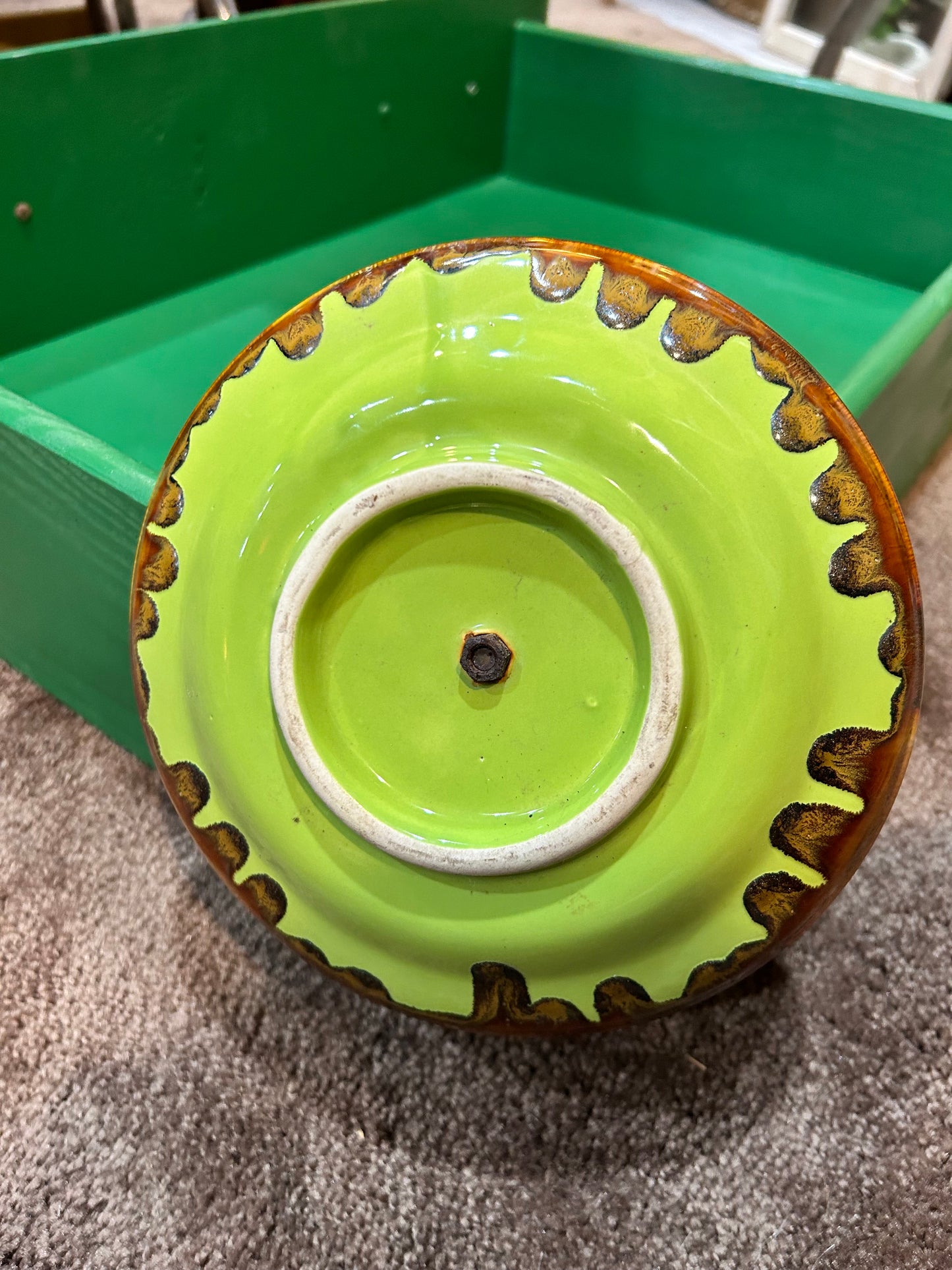 MCM Green and Brown Drip Glaze Umbrella Dish