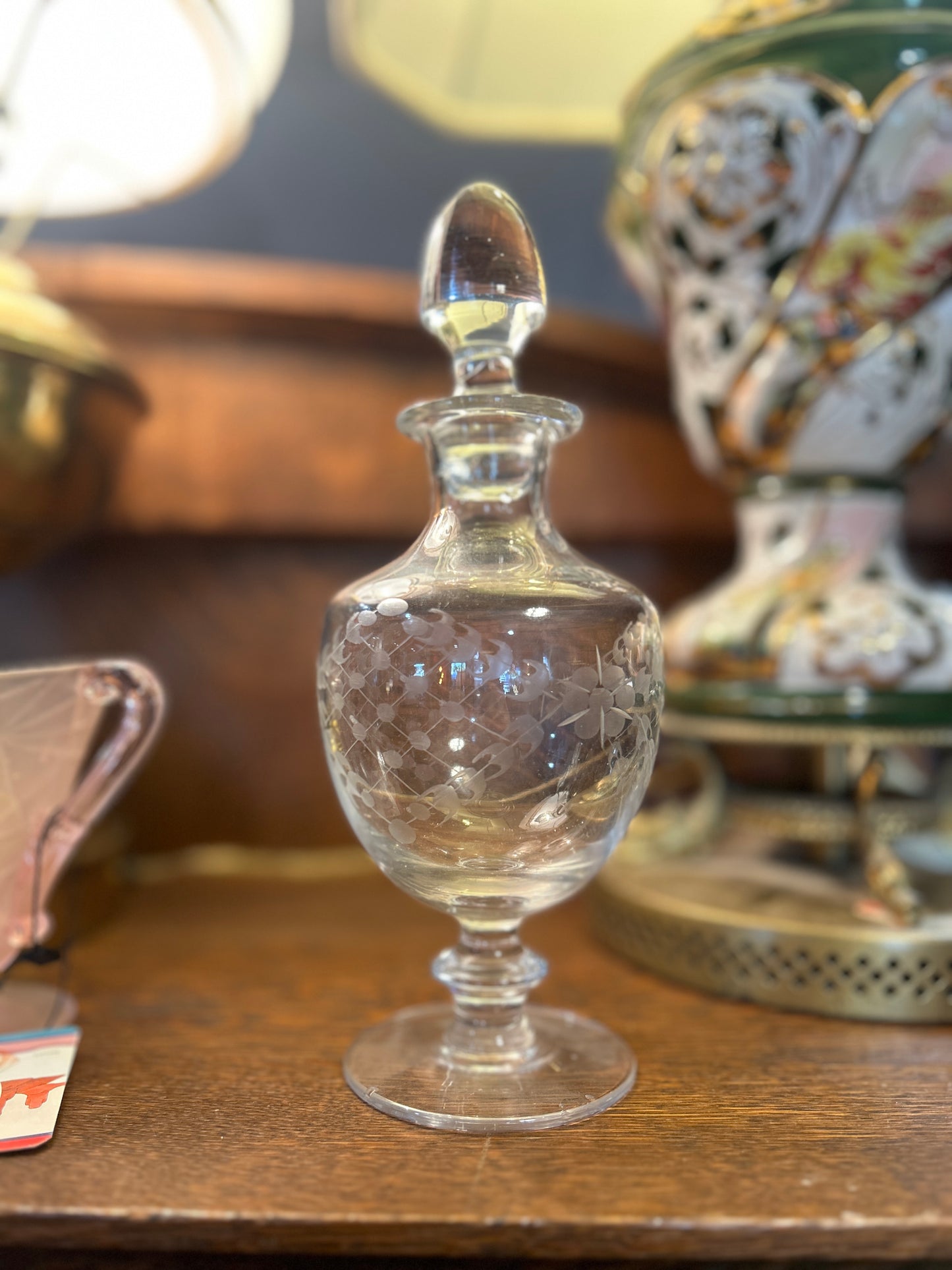 Vintage Etched Decanter with Glass Stopper
