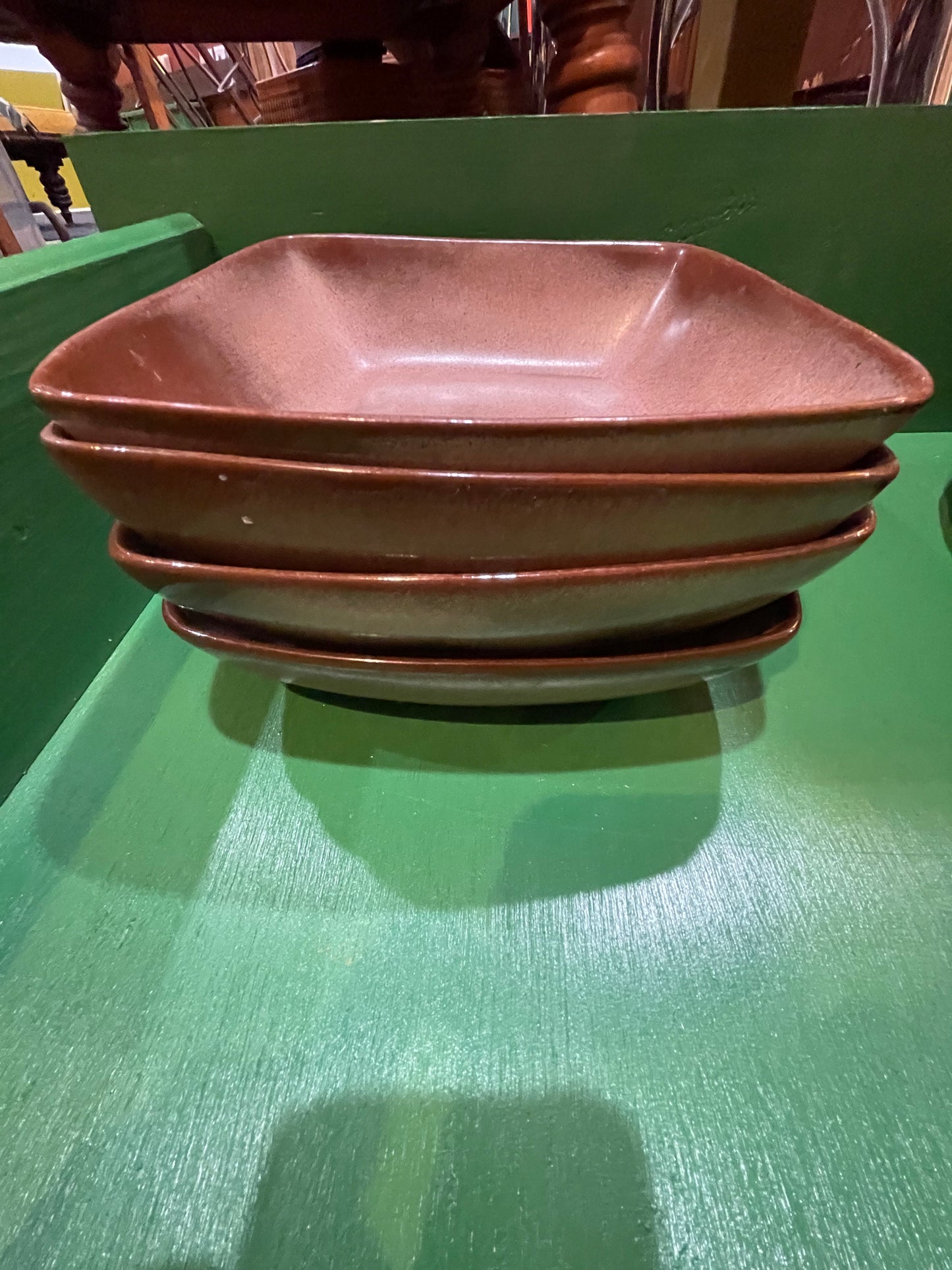 Vintage Frankoma Pottery Plainsmen Brown Dinner Bowls- Set of 4