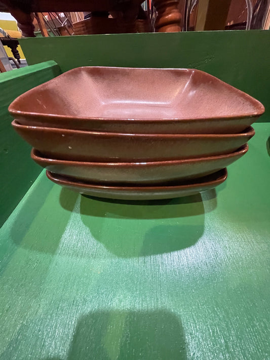 Vintage Frankoma Pottery Plainsmen Brown Dinner Bowls- Set of 4