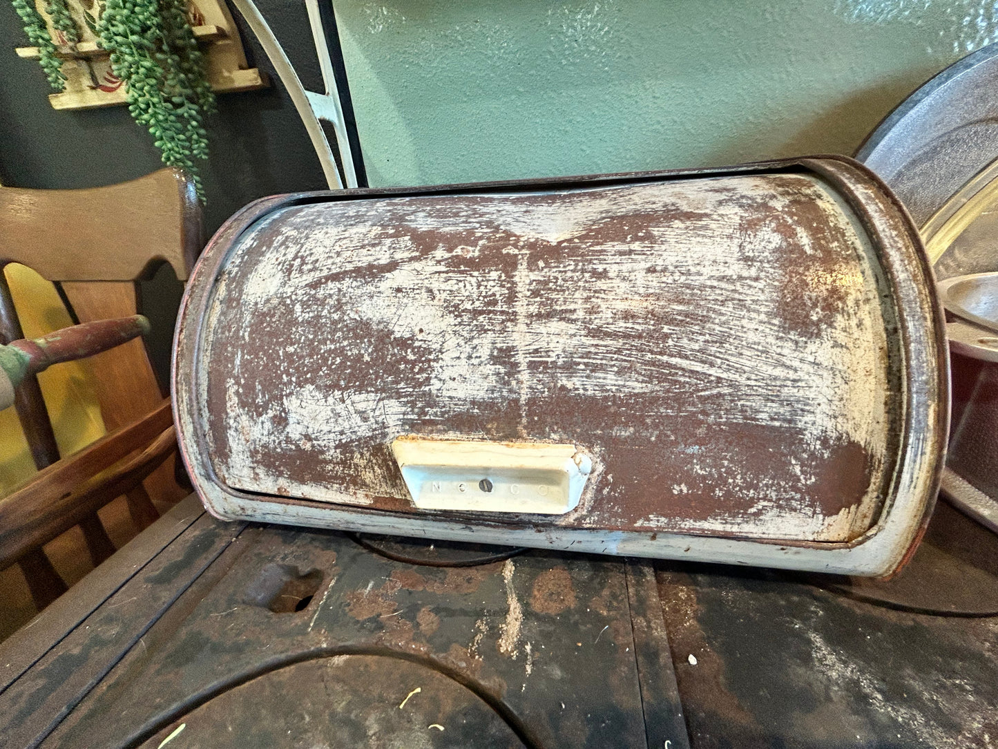 Vintage MCM Bread Box- Orange Patina