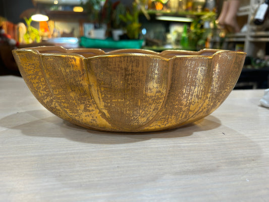Vintage Stangl Granada 22k Gold Hand Painted MCM Scalloped Bowl