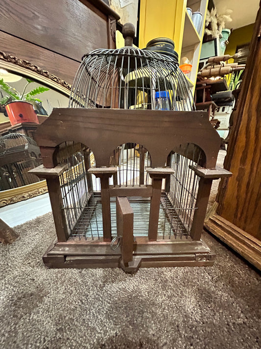 1910 Antique Wood and Bamboo Chinese Style Birdcage