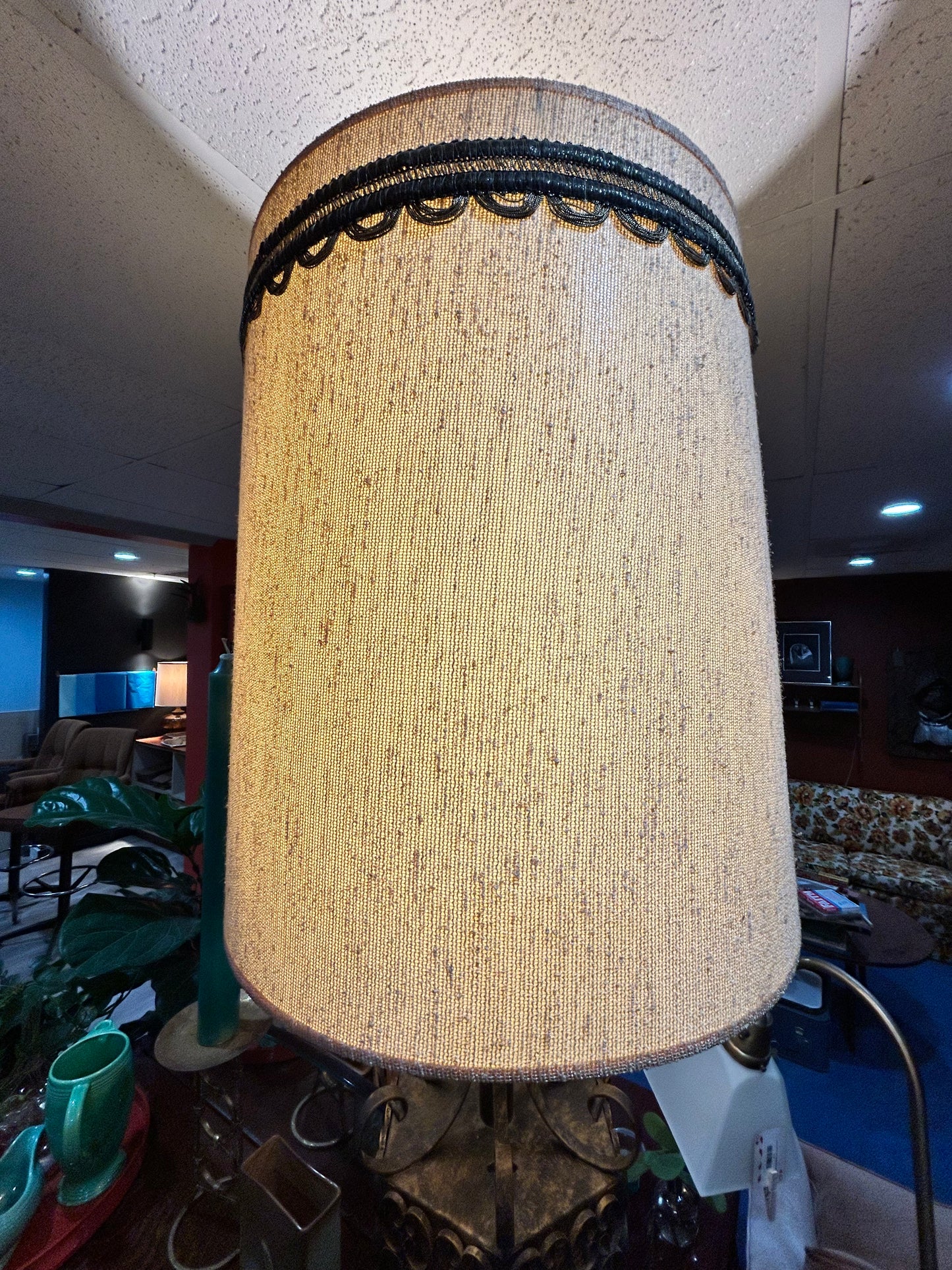 Vintage Amber Glass and Iron Spanish Revival Gothic Table Lamp