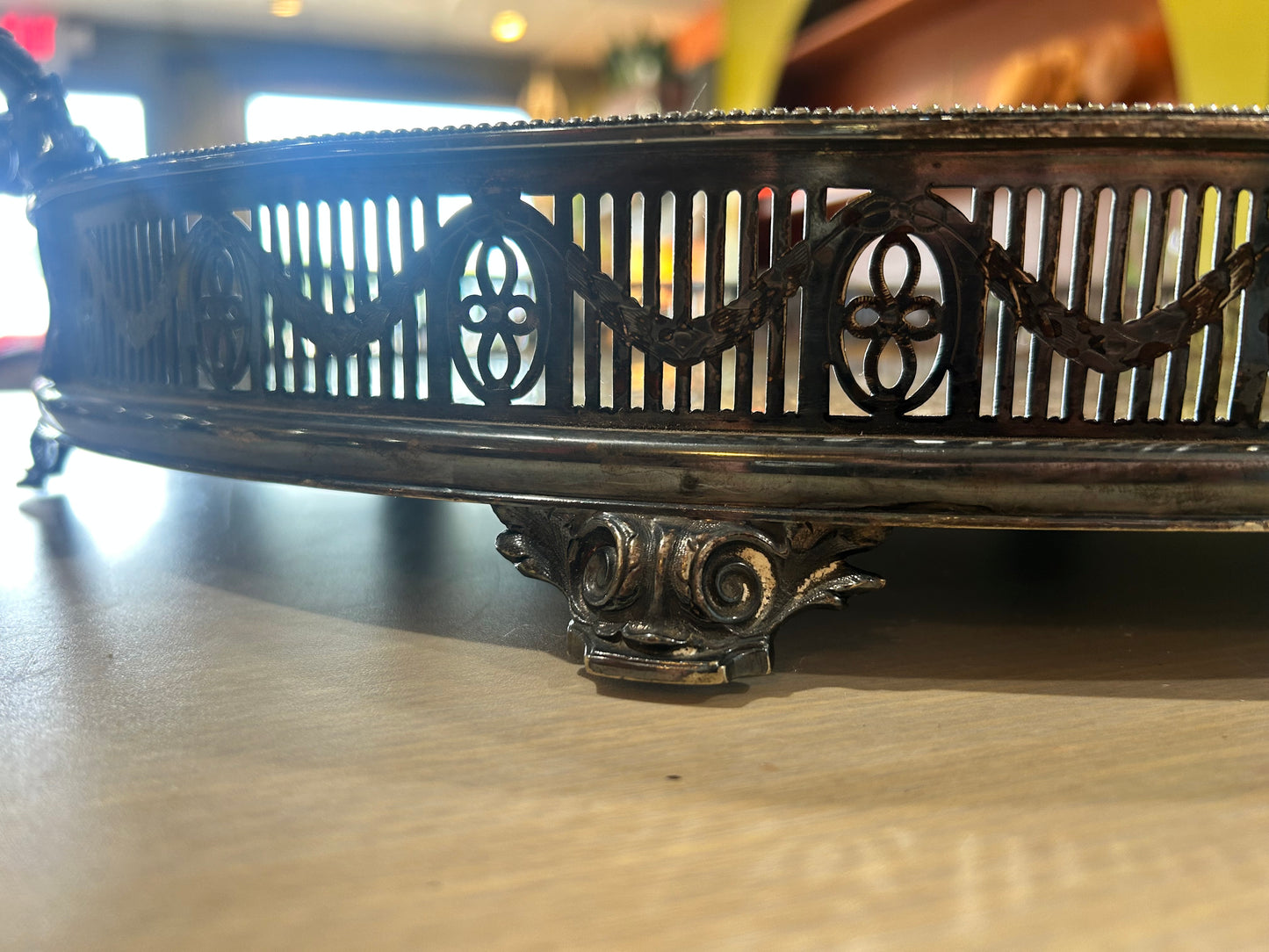 Martin Hall Victorian Footed Silver Plated Tray with Gallery and Handles