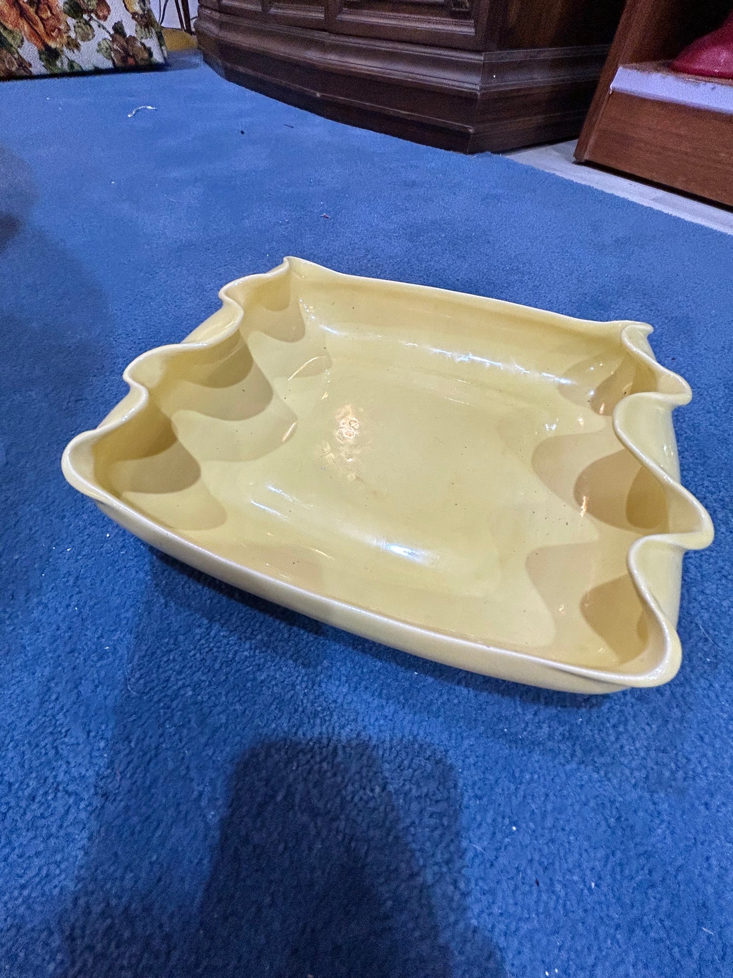 Vintage Yellow- Red Wing Pottery Scalloped Bowl B 1406