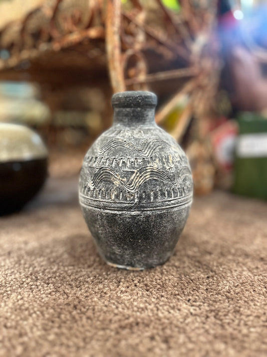 Engraved Antique Water Vessel-Raw Hand Thrown Vase