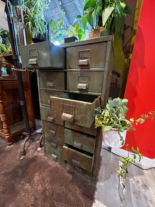 Vintage Industrial Metal File Cabinet- OD Green
