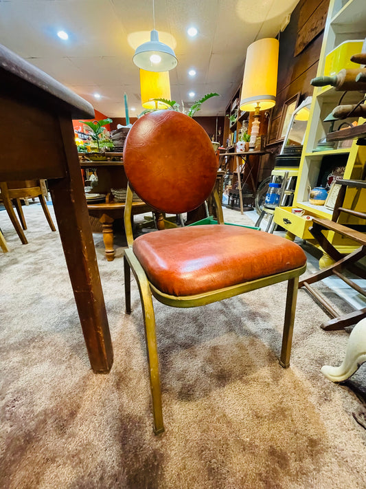 Vintage MCM Brown Vinyl and Brass Circle Back Chair