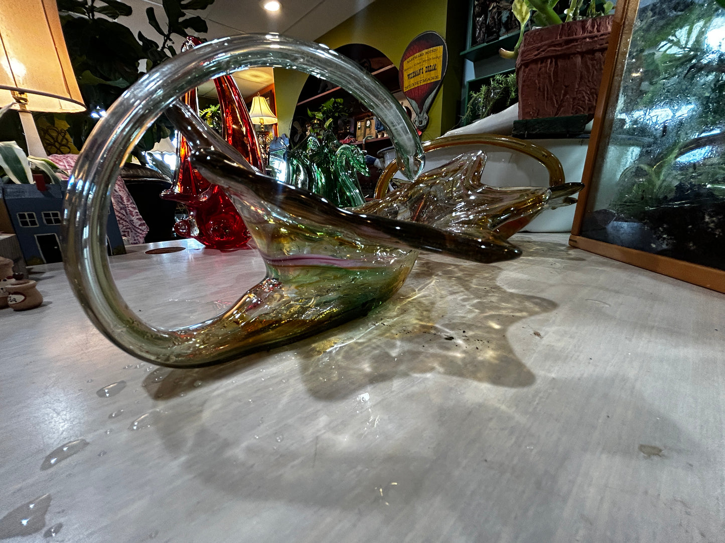 MCM Hand Blown Glass Basket Vase