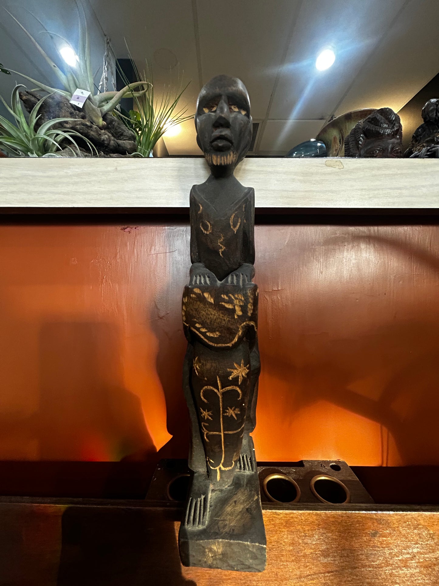 Hand Carved Jamaican Balding Bongo Man - Wooden