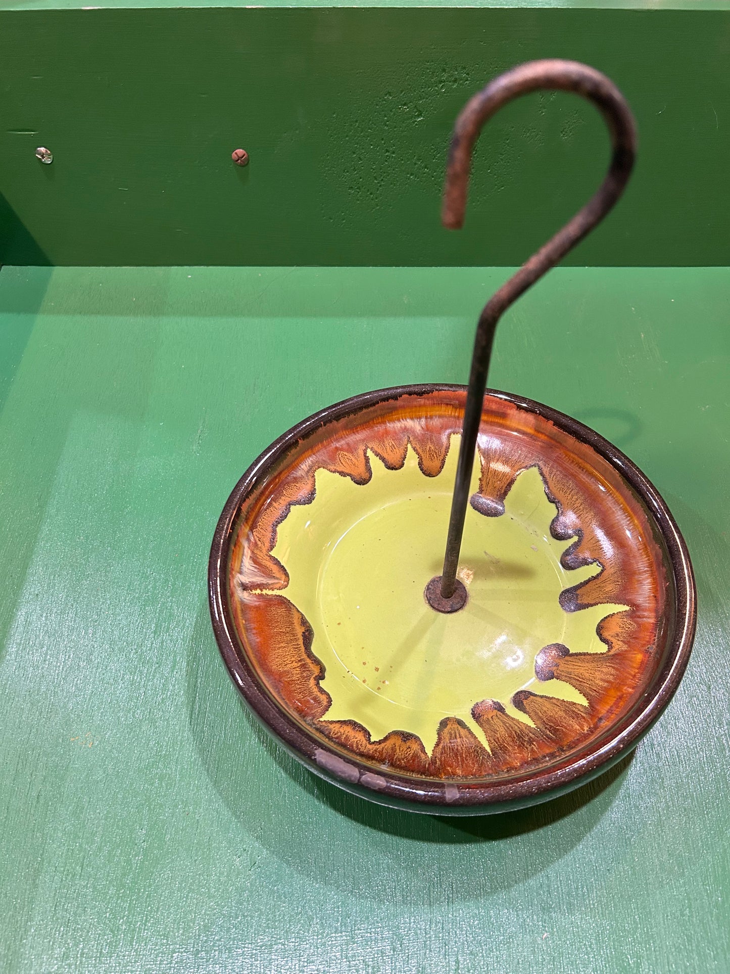 MCM Green and Brown Drip Glaze Umbrella Dish