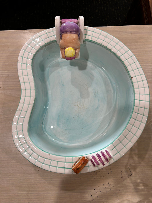 Vintage Lotus Swimming Pool- “Take a Dip” Ceramic Serving Chip Bowl