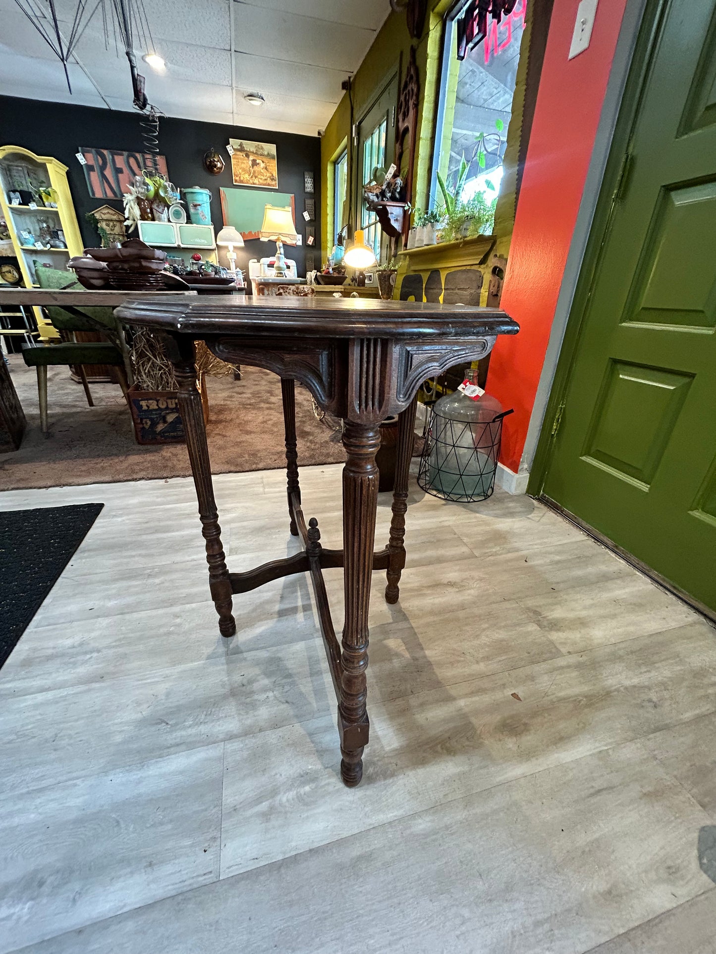 Antique Wooden Oval Side Table with Undercut Center Design