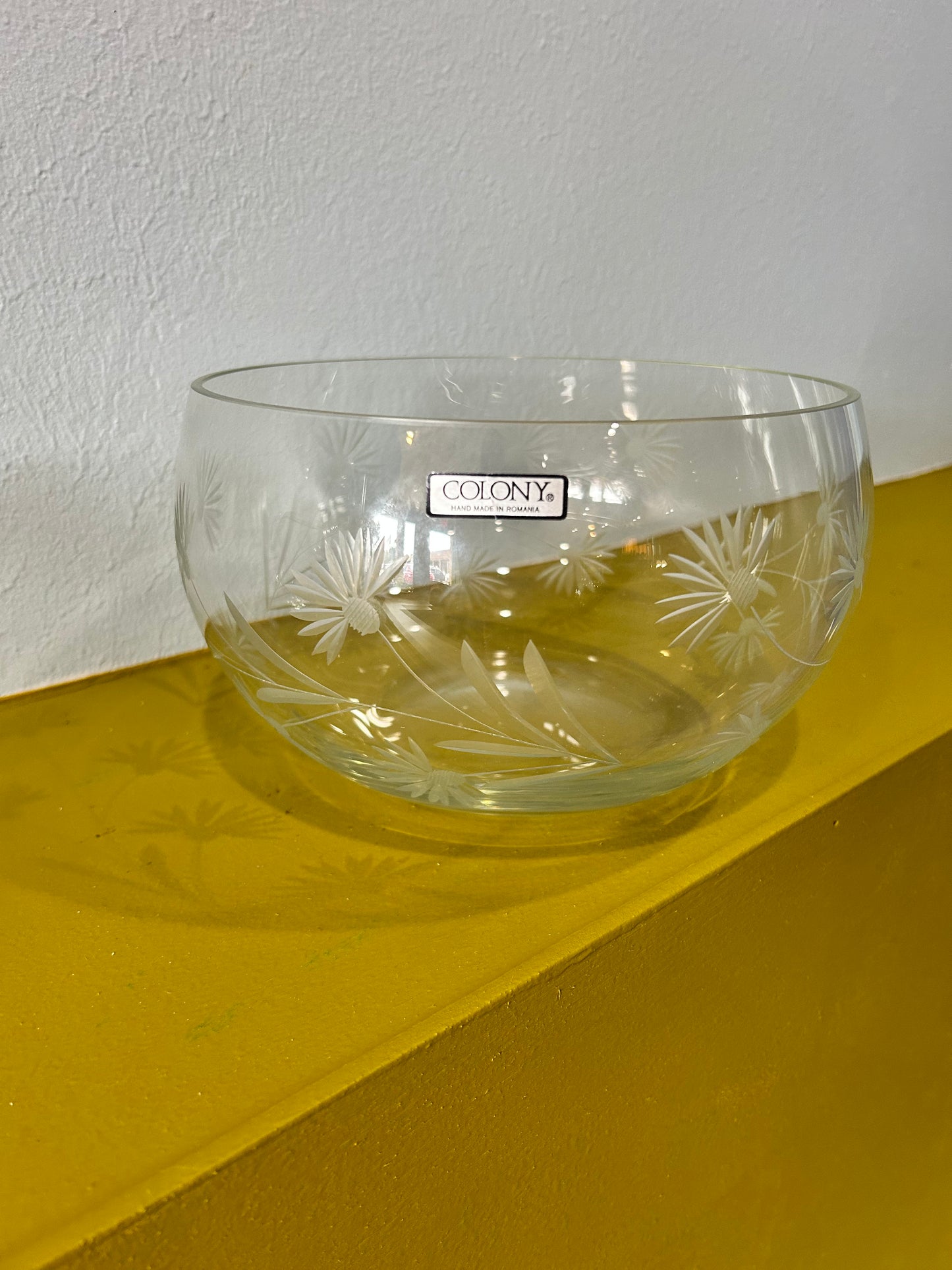 Vintage MCM Laura Etched Glass Cut Bowl-Big