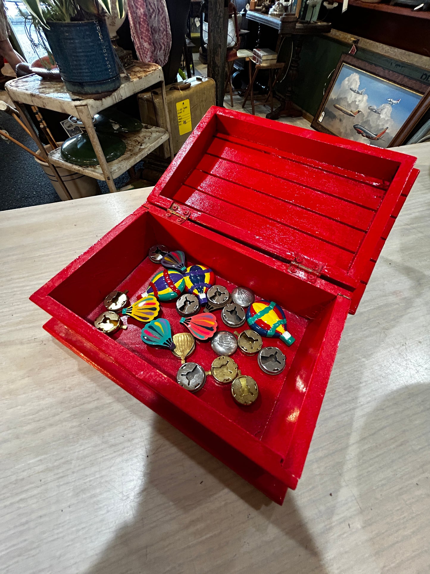 Wooden Hot Air Balloon Jewelry Box- Full of Button Covers