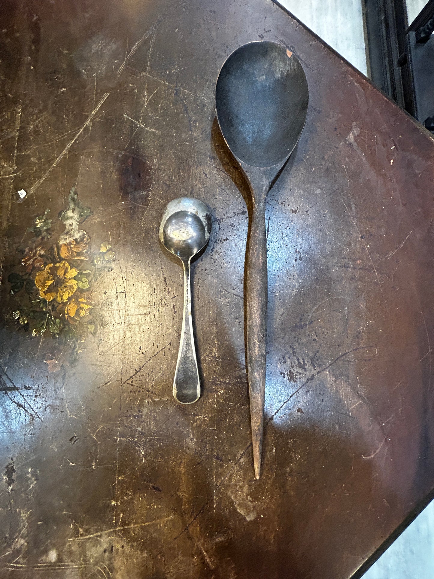 Opposites Attract- Albert Pick and Co. Silver and Primitive Wooden Spoon- Set of 2