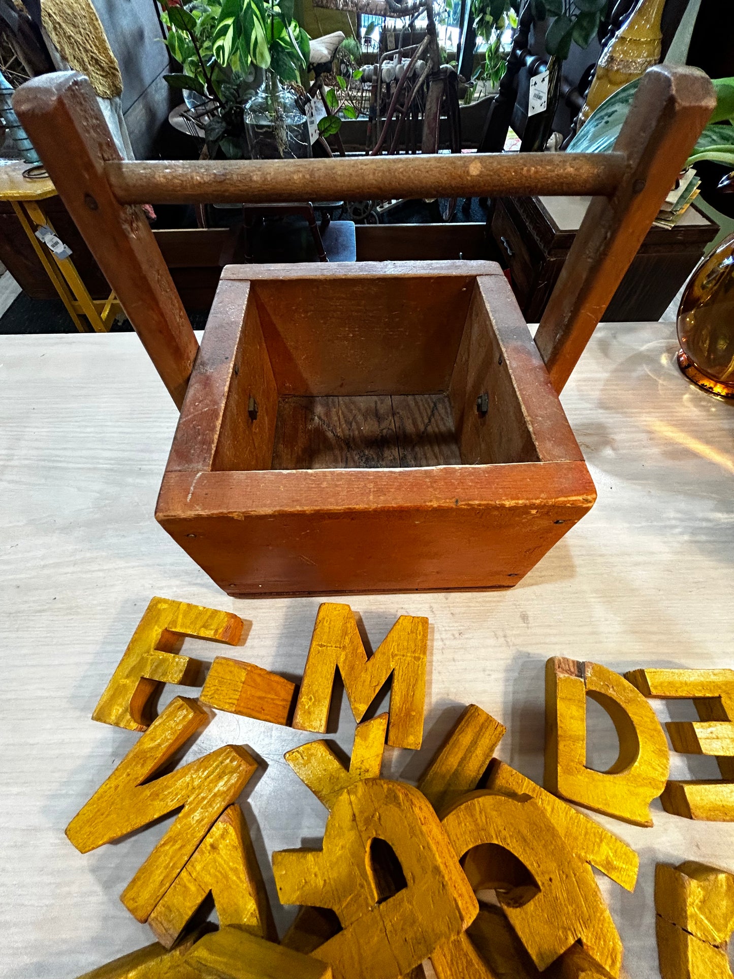 Vintage Homemade Wooden Toolbox- Yellow Homemade Letters