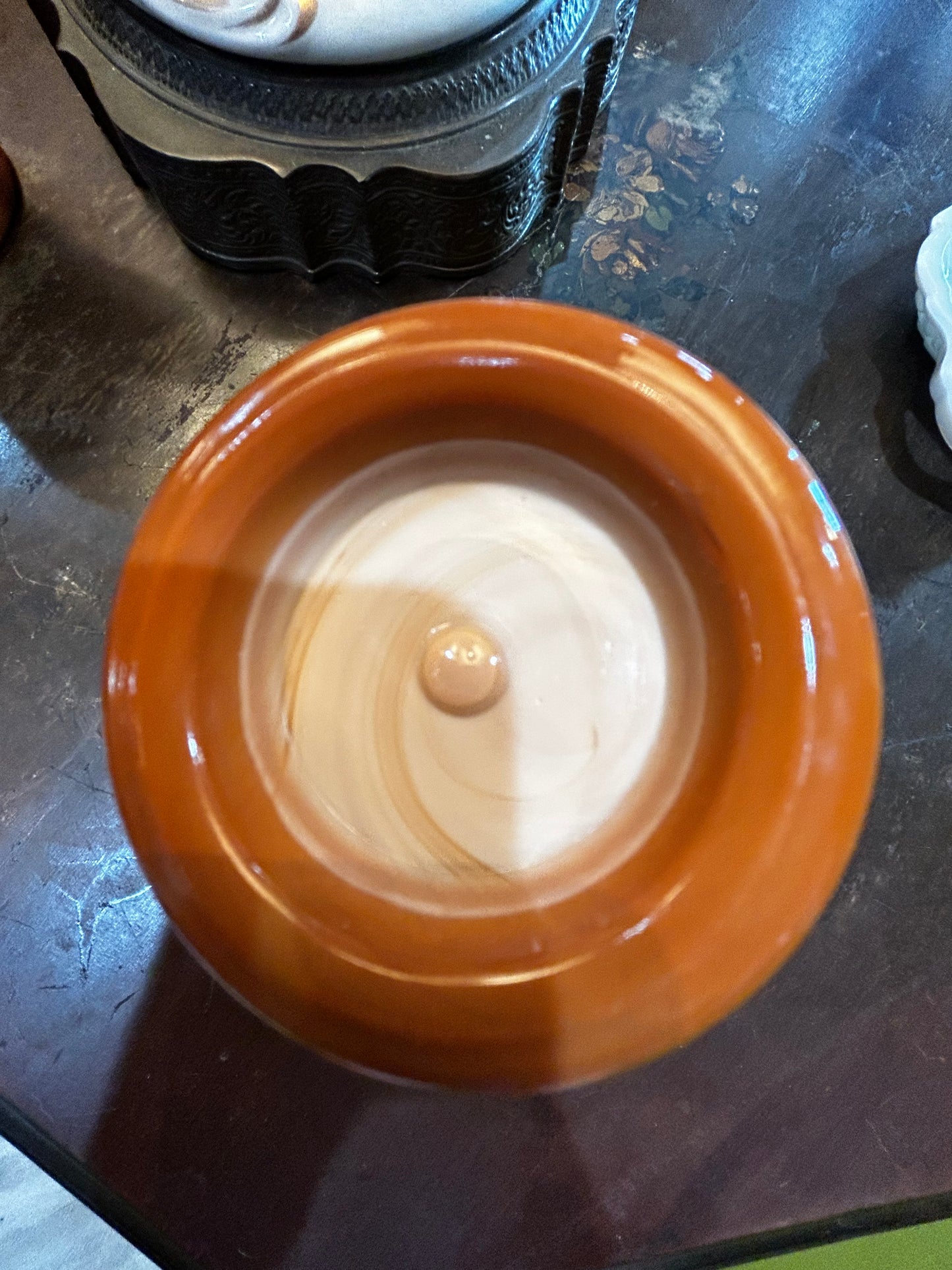 Summit Vintage Chocolate Caramel Slag Glass Creamer Pitcher Holly Berry Pattern