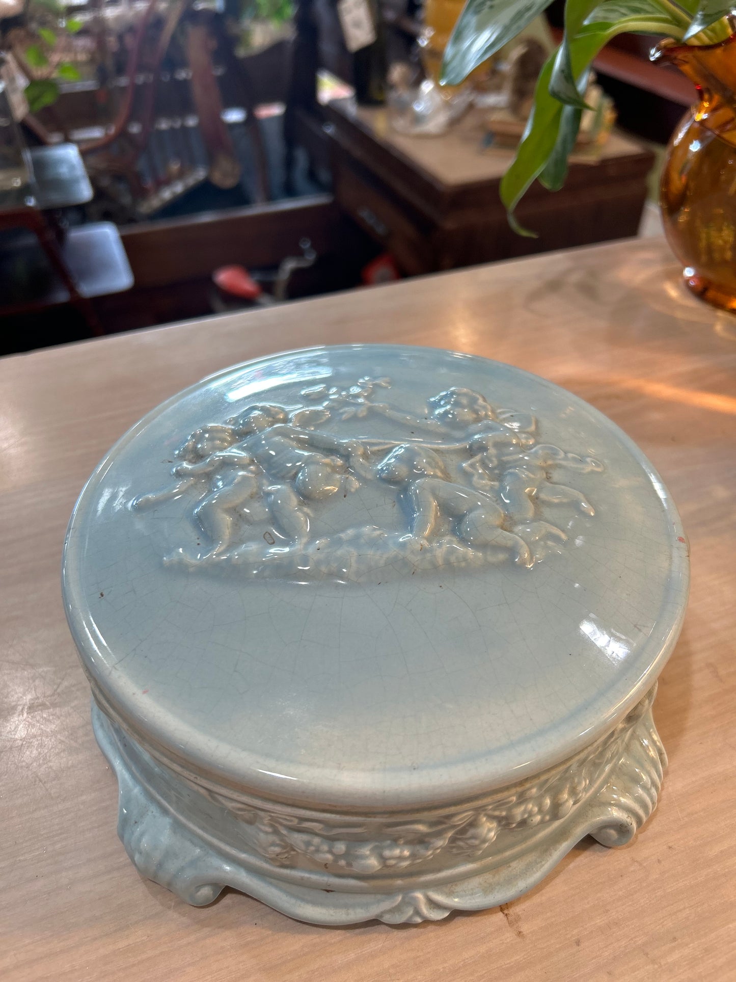 Vintage 1979 Incolay Powder Wedgewood Blue- Cherub Trinket Box