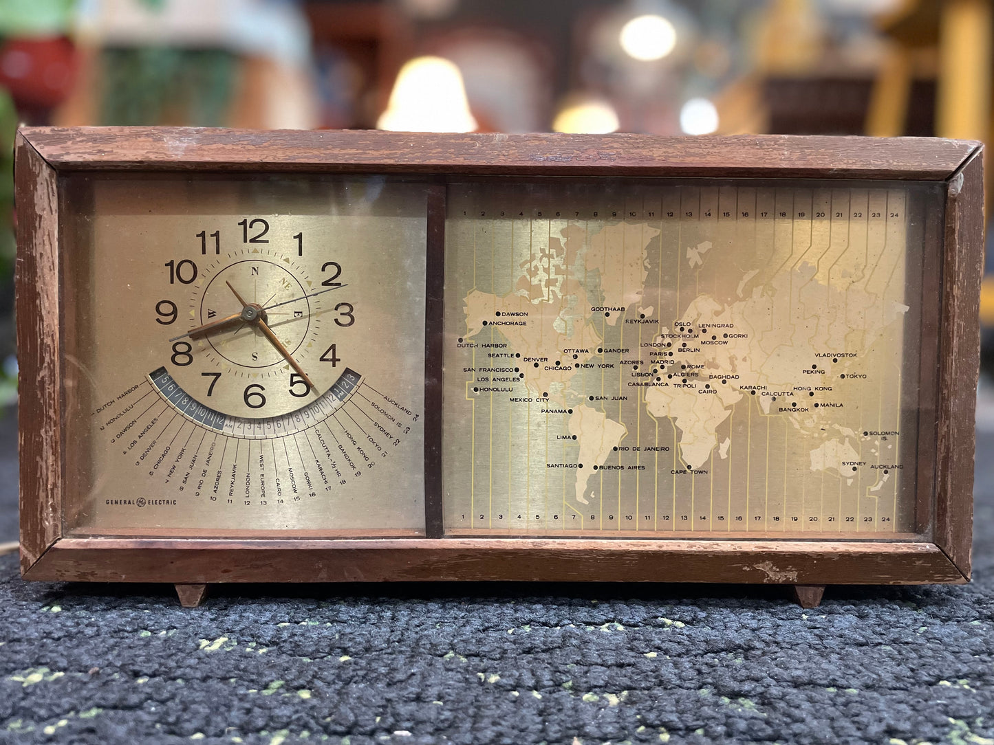 Vintage GE World Map- Bedside Clock