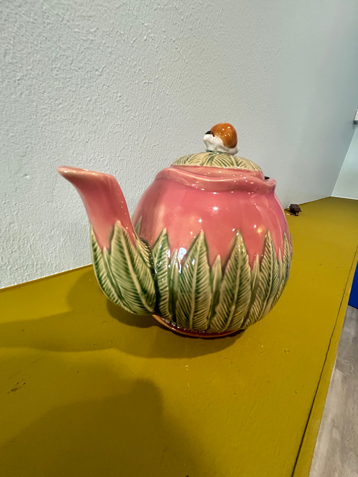 Vintage Majolica Ceramic Teapot- Snail Lid Stamped/Signed by Artist