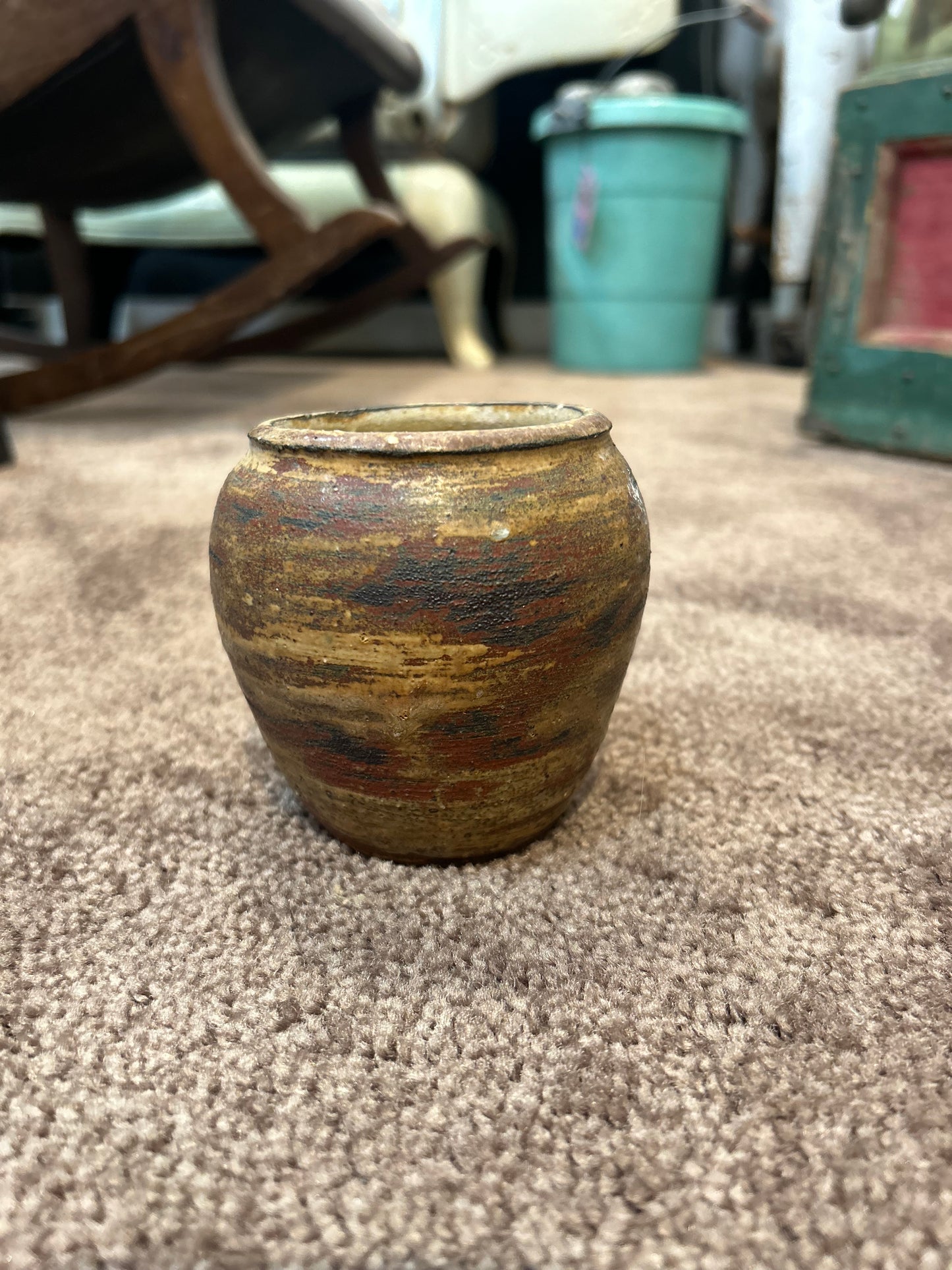 Small Raw Layered Hand Thrown Stoneware Vase- Signed JS
