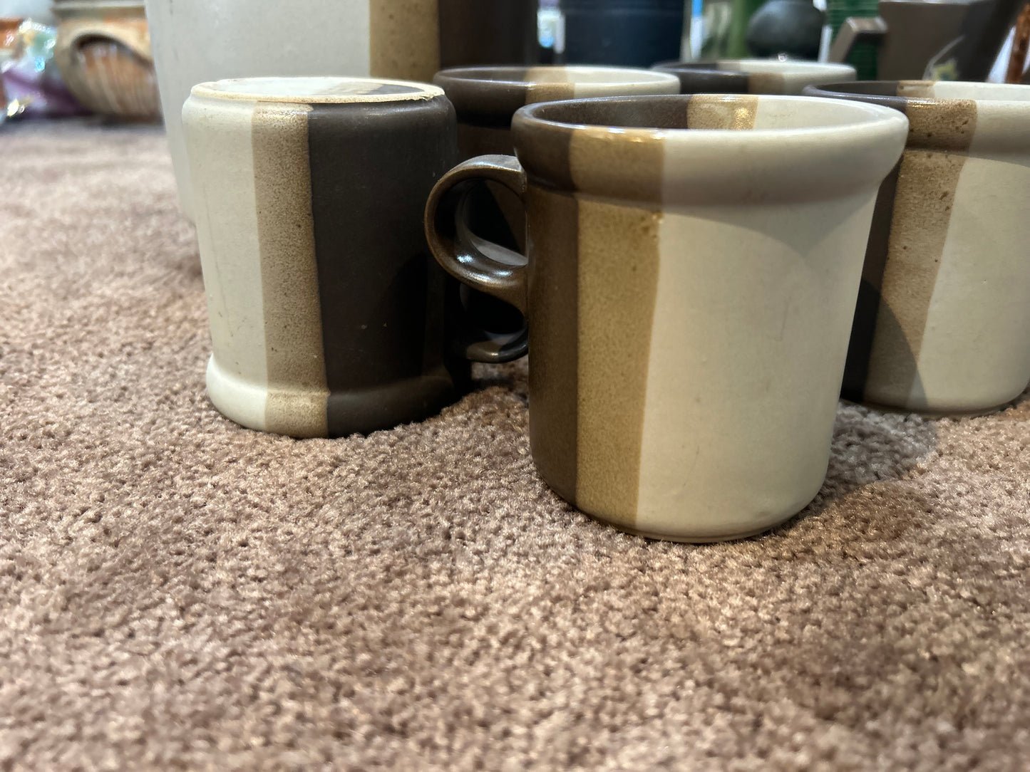 Vintage McCoy Sandstone Canister and 5 Sandstone Mugs- Set of 6