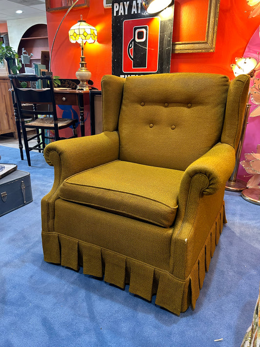 Vintage Chartreuse Felt Wingback Chair