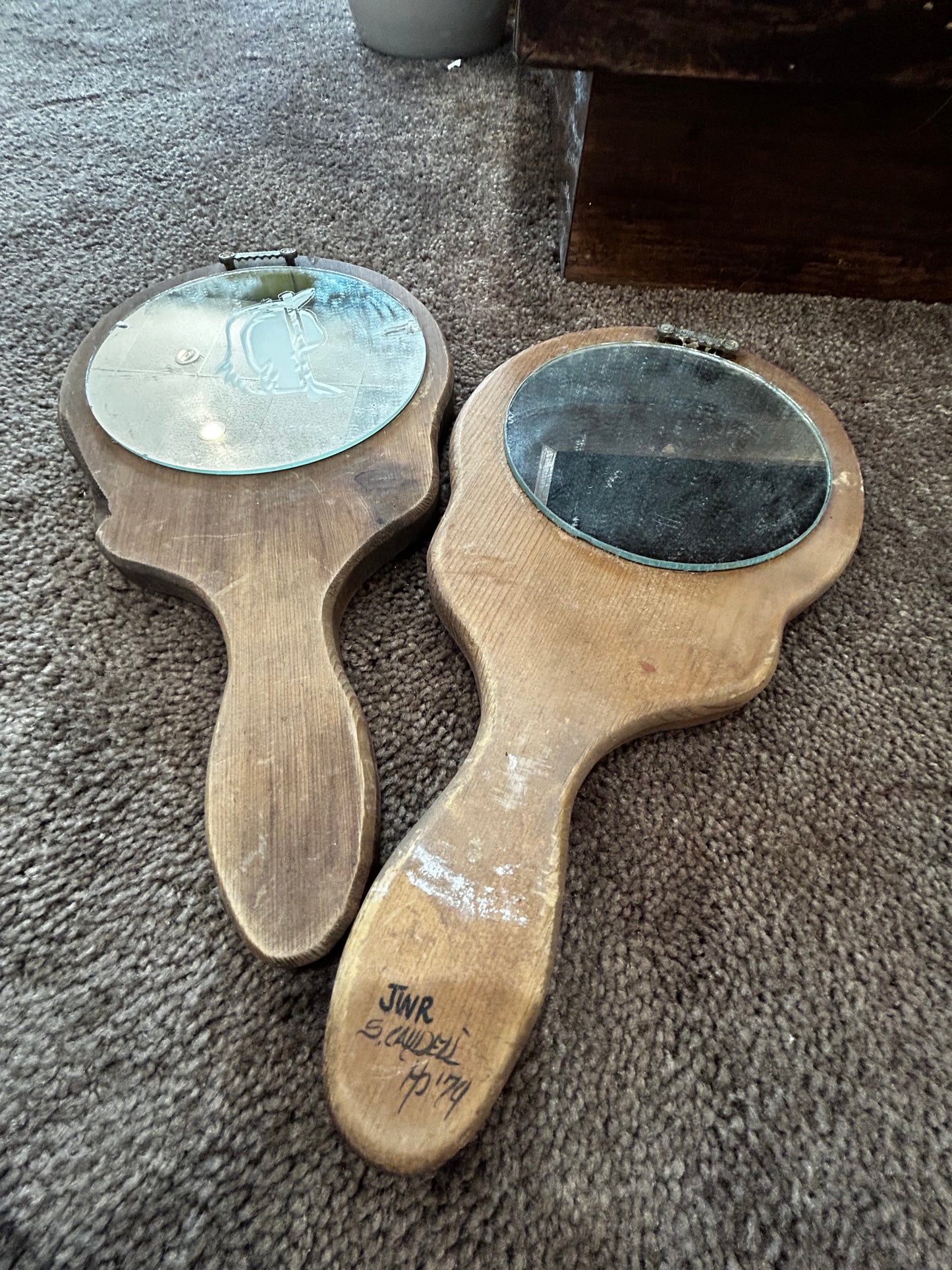 Vintage Hand Painted Mirrors- Signed and Dated- Set of 2