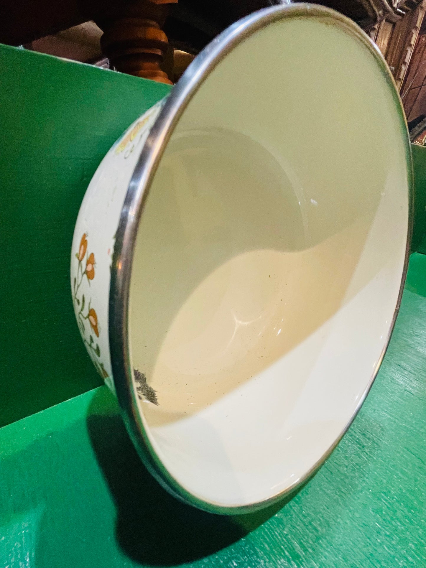 Vintage Metal Enamelware Kobe Bowl- Floral Print