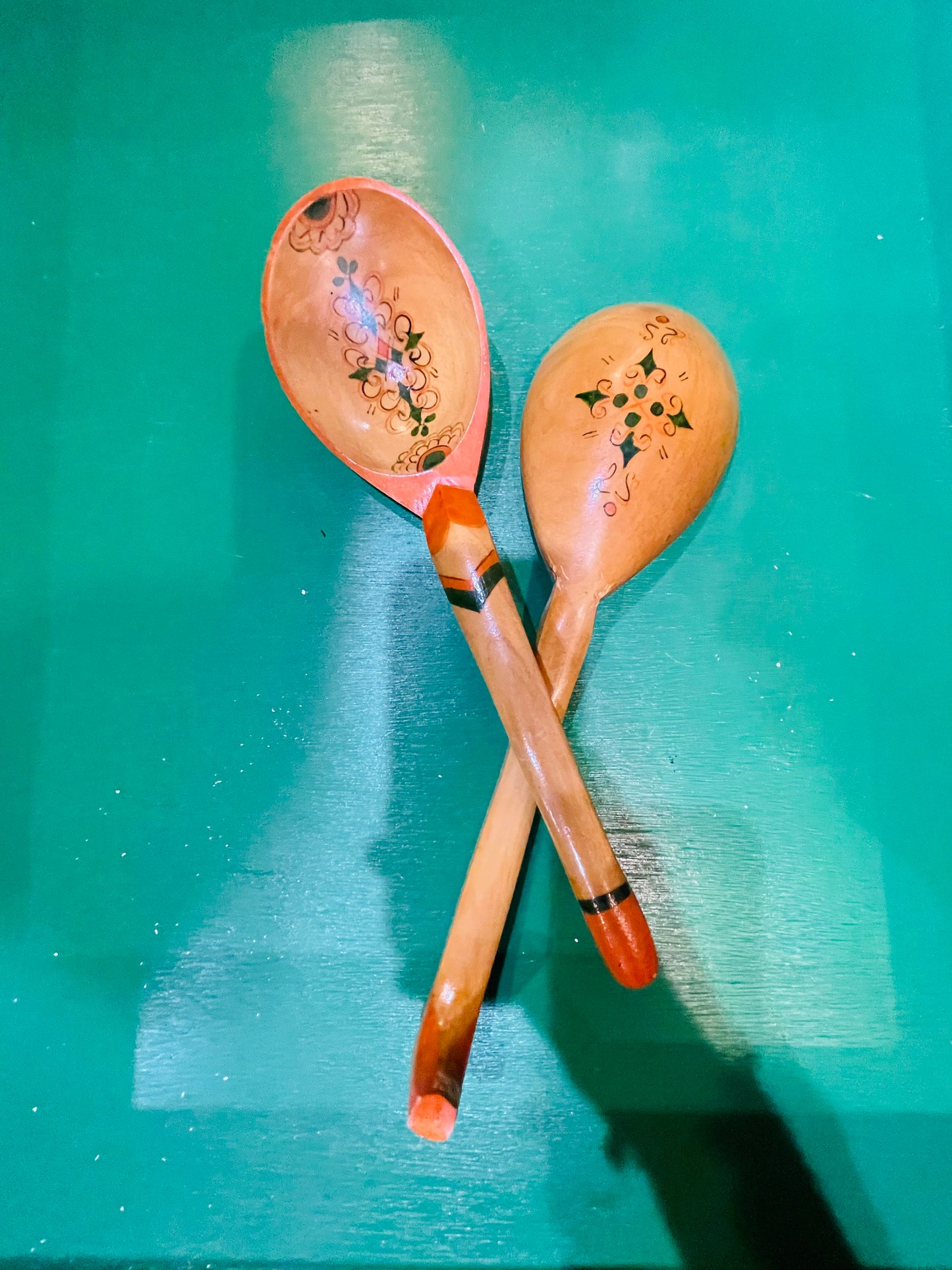 Pair of Vintage Hand Painted Russian Khokhloma Spoons/ Salad Tossers- Set of 2
