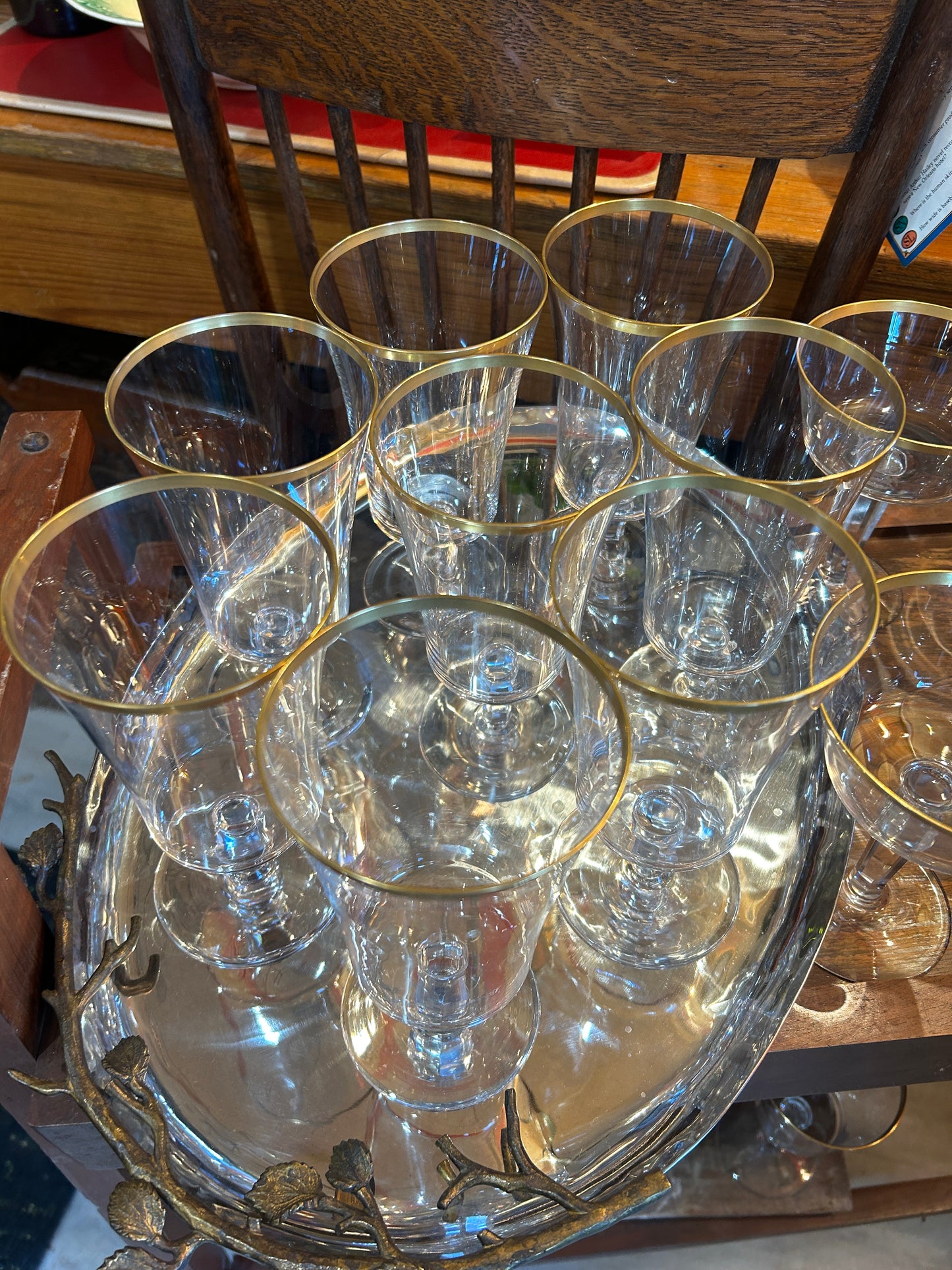 24 piece Mid Century Lenox Eternal Gold Rim Crystal Glasses-Will Seperate