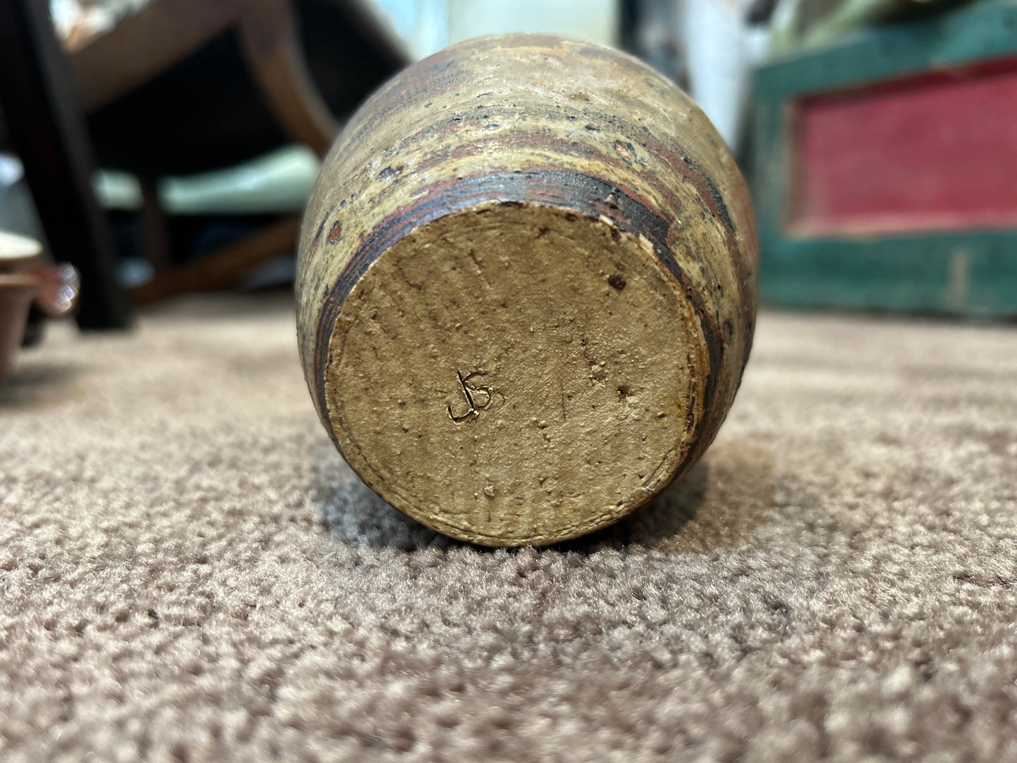 Small Raw Layered Hand Thrown Stoneware Vase- Signed JS