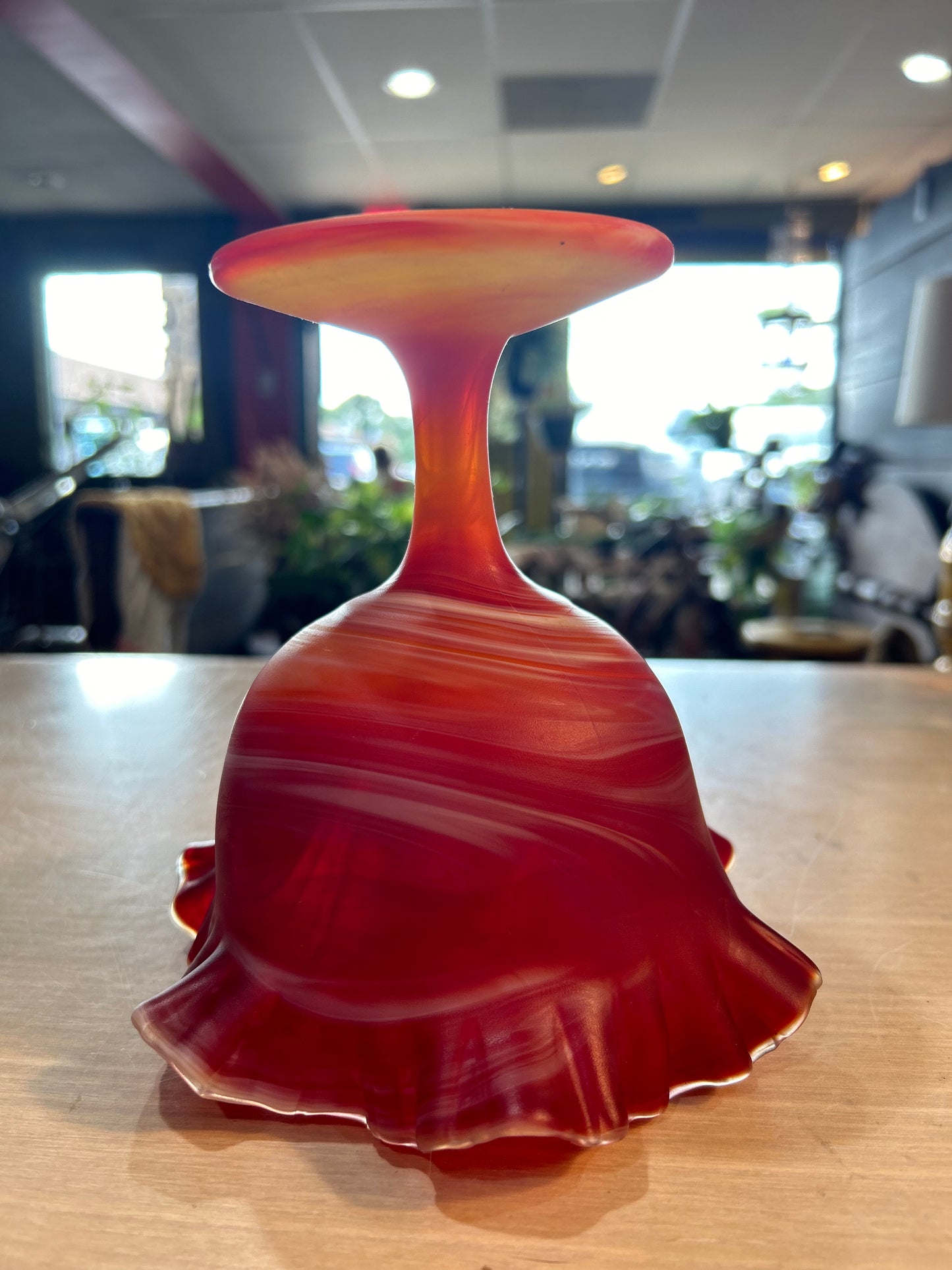 Vintage Red Flame Imperial Slag Glass Pedestal Bowl
