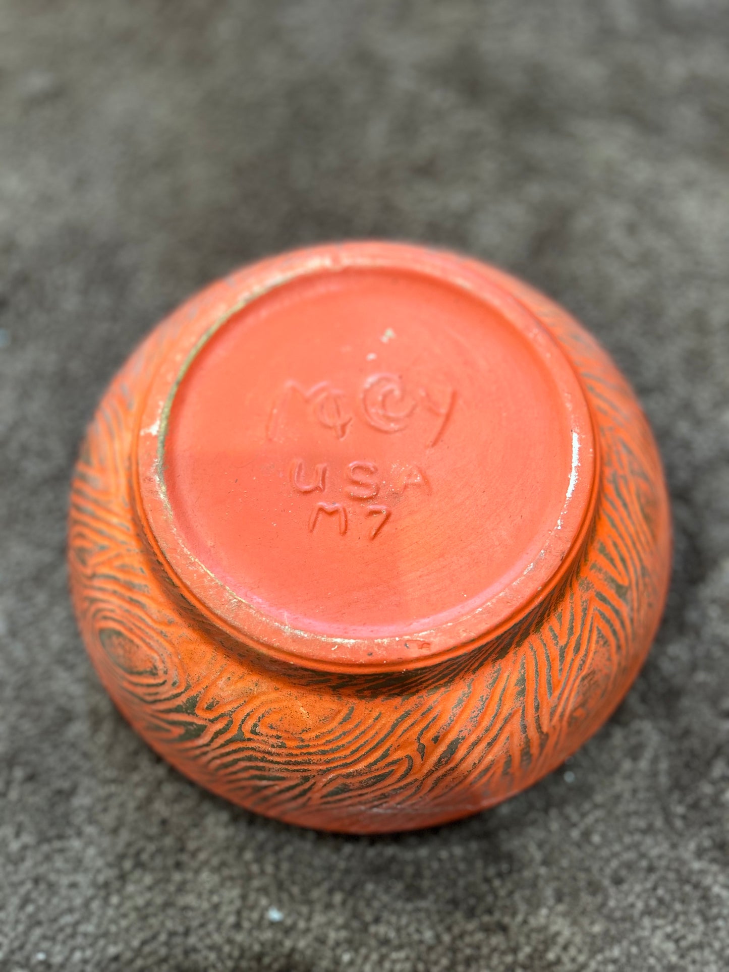 McCoy Orange Wood Print Pottery Planter
