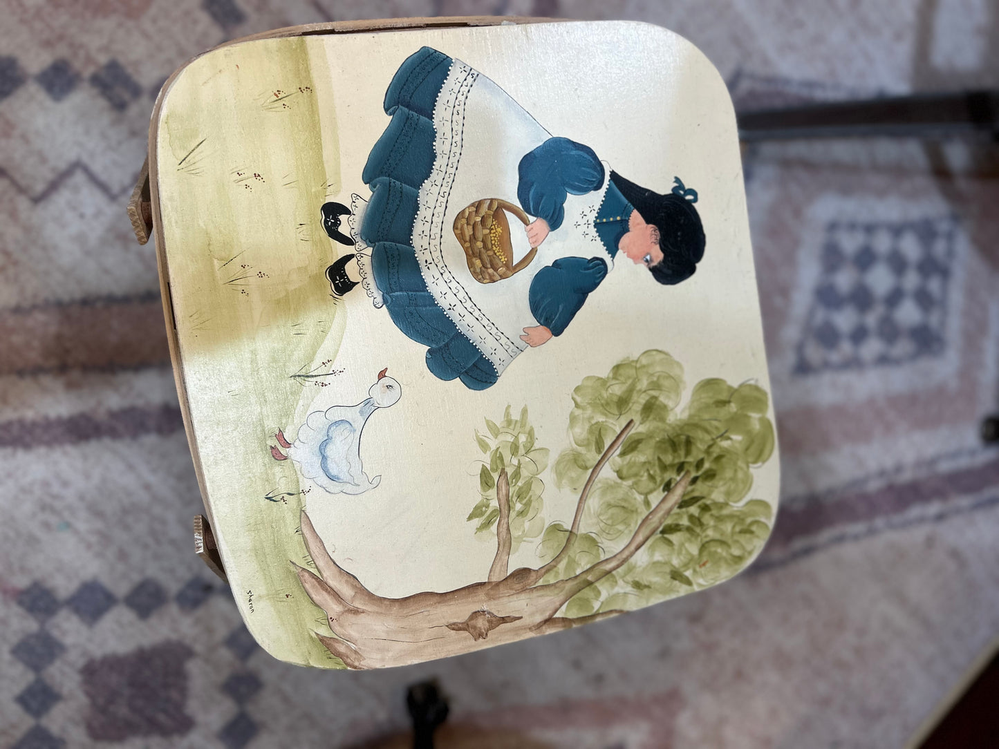 Hand Painted Blue Dress Blue Goose Picnic Basket