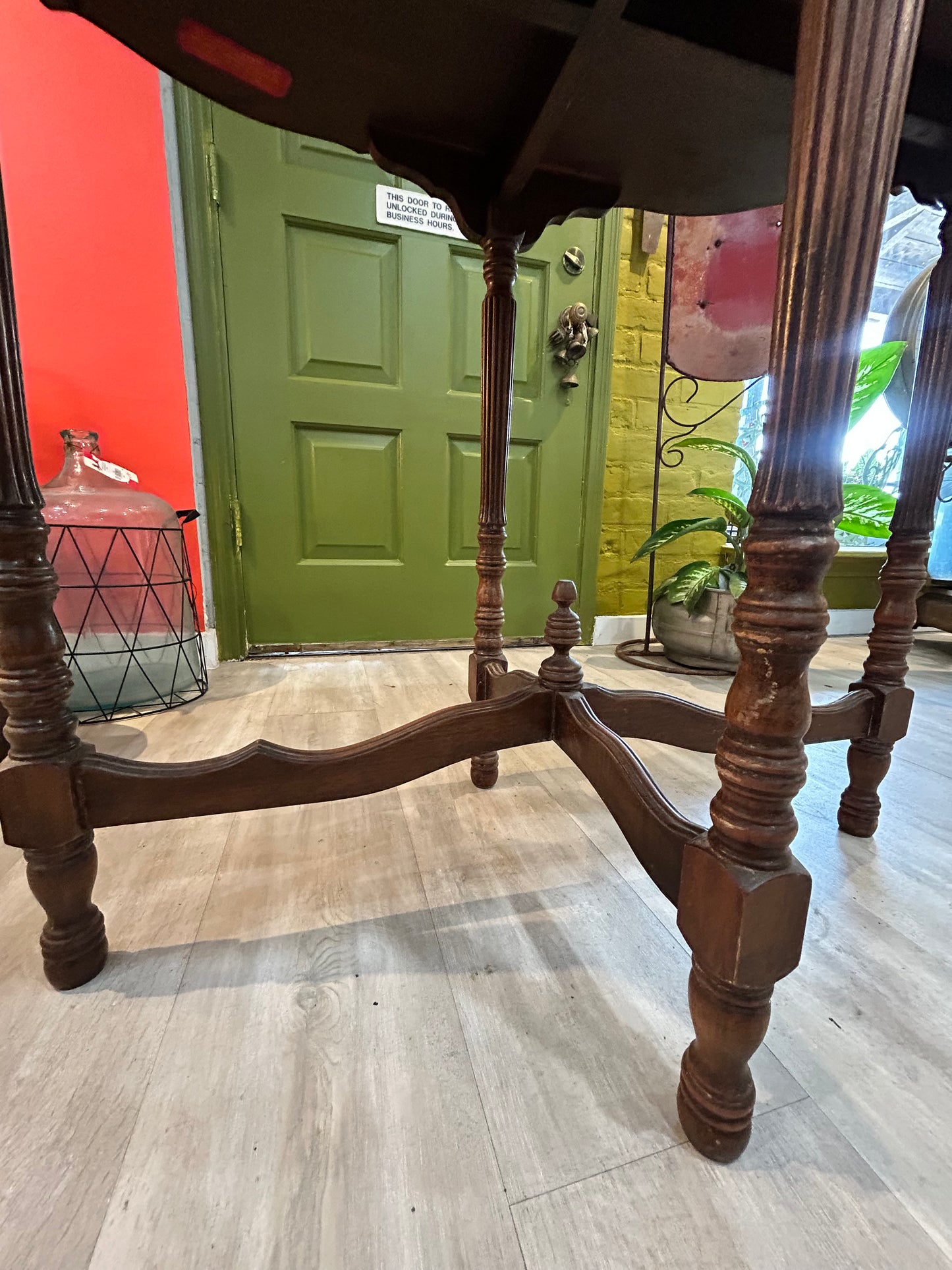 Antique Wooden Oval Side Table with Undercut Center Design