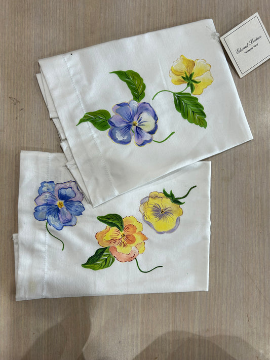 Vintage Edward Boutross Hand Painted Flower Napkins- Newman Marcus Set of 2