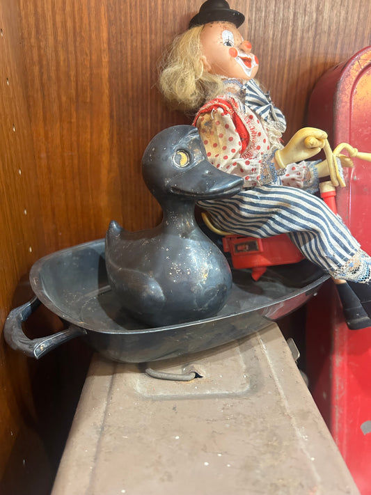 Vintage Pewter Duck Bank with Tray